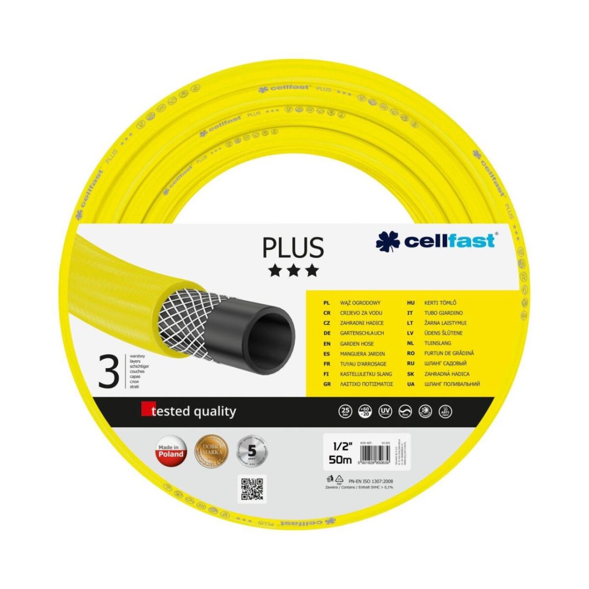 Furtun de gradina, 3 straturi, 1/2", 50 m, Cellfast Plus Furtun de gradina, 3 straturi, 1/2", 50 m, Cellfast Plus