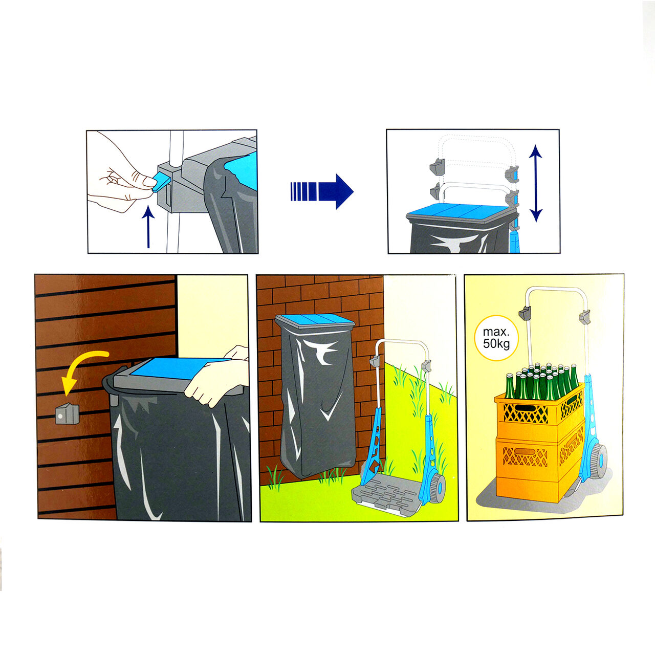 Suport pentru saci de gunoi cu roti pentru gradina, carucior transport navete max 50 kg 120 l 1 Suport pentru saci de gunoi cu roti pentru gradina, carucior transport navete max 50 kg 120 l