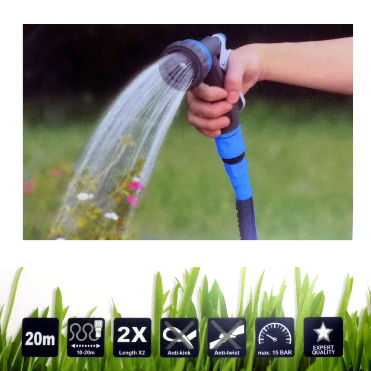 Furtun de gradina, extensibil, cu pistol de stropit, 1/2", 10-20 m, Aquacraft