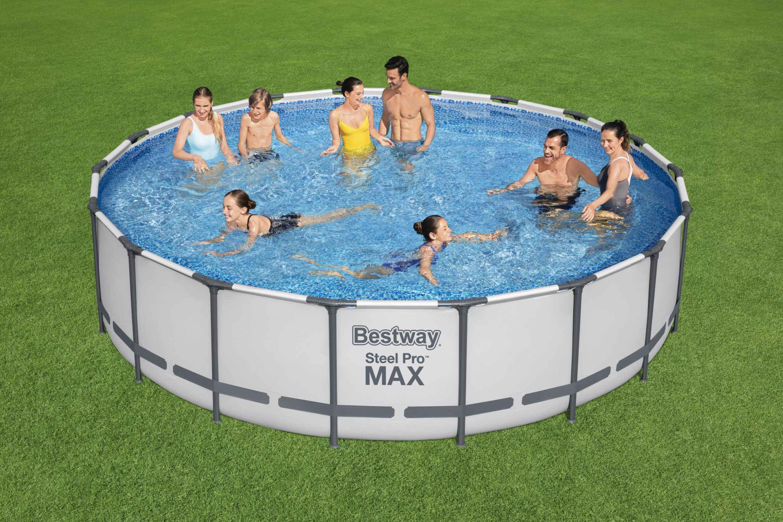 Piscina structura metalica, rotunda, cu filtru, pompa, scara, prelata acoperire, gri, 549x122 cm, Bestway Steel Pro