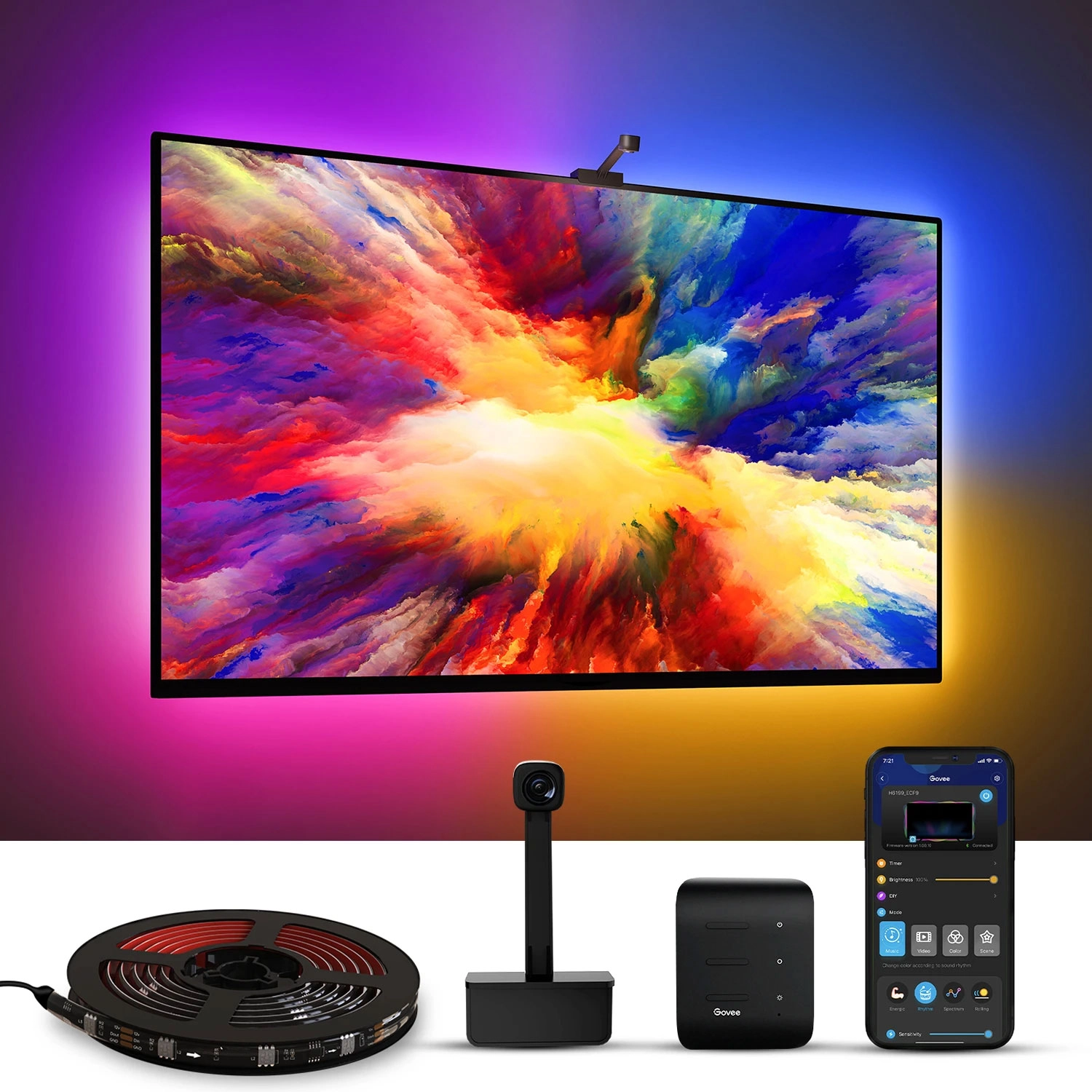 Banda LED Govee DreamView T1 TV Backlight Wi-Fi RGBIC, Camera ColorSense 1080p HD, 75-85 inch Banda LED Govee DreamView T1 TV Backlight Wi-Fi RGBIC, Camera ColorSense 1080p HD, 75-85 inch