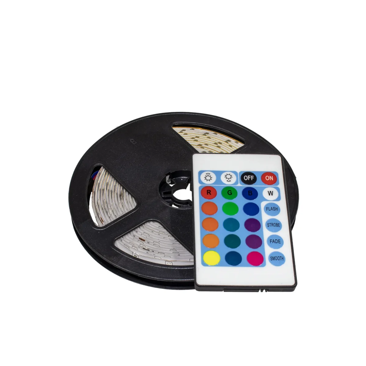 Banda LED cu silicon, Color RGB, 5 m, cu telecomanda IR cu 24 taste, 16 culori, 5 moduri iluminare, luminozitate reglabila