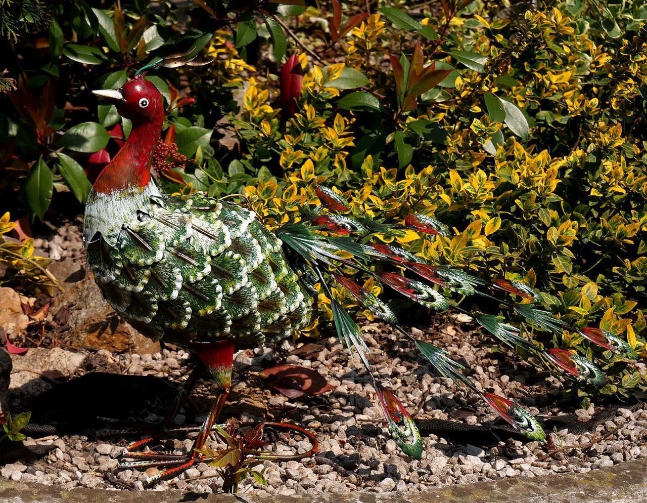 Decoratiune gradina, metalica, paun verde, 23x62x43 cm