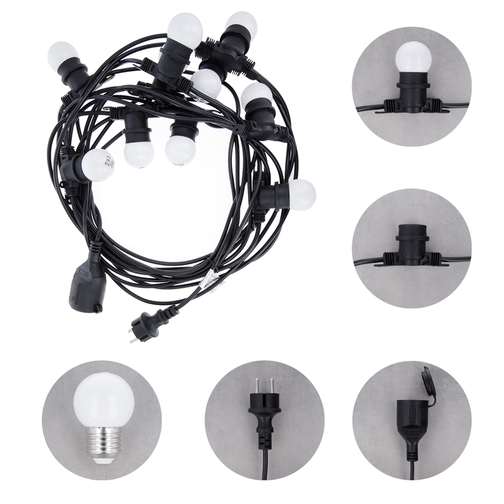 Ghirlanda luminoasa decorativa exterior Forever Light 12m cu 10 becuri LED E27, G45 Lunina Alba, Waterproof IP65