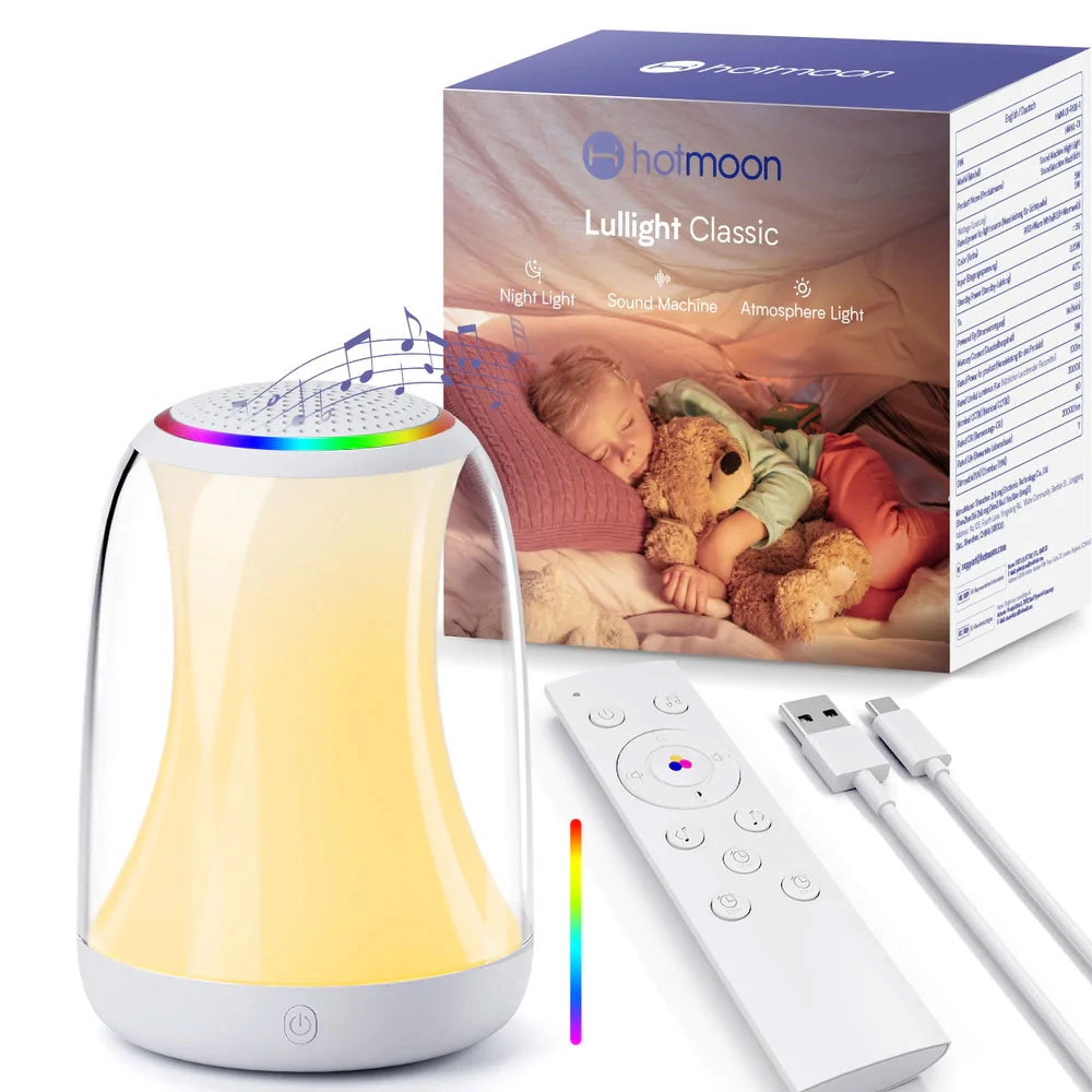 Lampa de veghe 2 in1 Hotmoon, RGB-W, Luminozitate reglabila, Control Touch, Telecomanda, Muzica, White Noise, USB-C Lampa de veghe 2 in1 Hotmoon, RGB-W, Luminozitate reglabila, Control Touch, Telecomanda, Muzica, White Noise, USB-C
