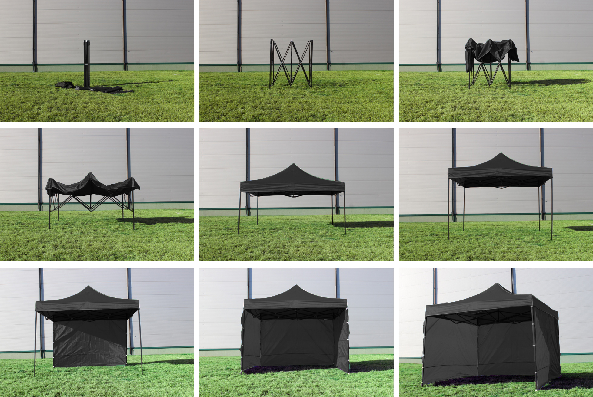 Pavilion pentru gradina/comercial, cadru metalic, 3 pereti, pliabil, negru, 3x3x3.16 m