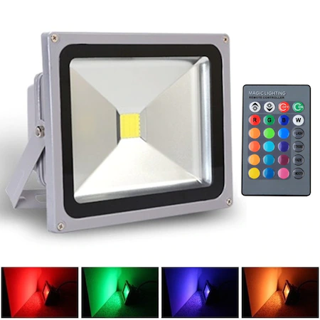 Proiector de podea LED RGB, Telecomanda, luminozitate reglabila, 20W, IP66 Waterproof
