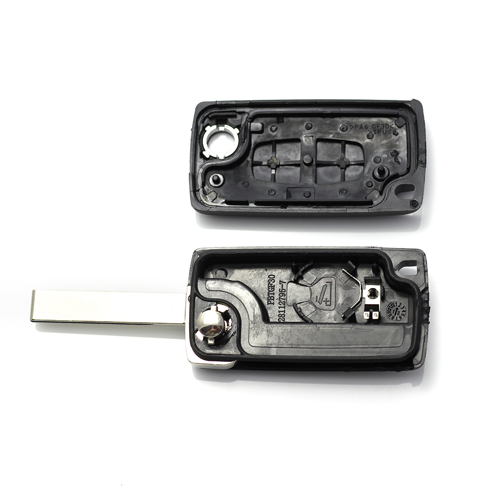 Carcasa cheie tip briceag pentru Citroen, Peugeot 407, cu 2 butoane si lama HU83-SH2, cu suport baterie, Carguard