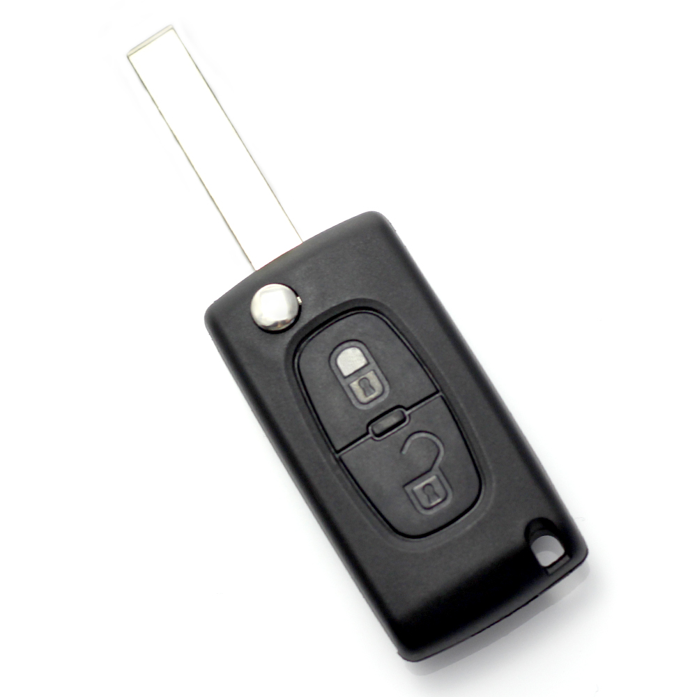 Carcasa cheie tip briceag pentru Citroen, Peugeot 407, cu 2 butoane si lama HU83-SH2, cu suport baterie, Carguard