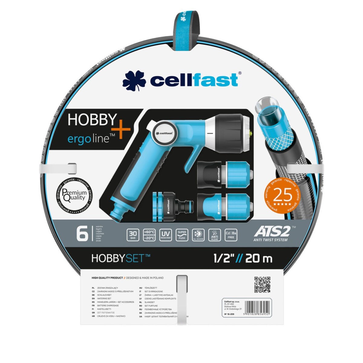 Set furtun pentru gradina Premium Cellfast HOBBY cu 6 straturi, 1 2  , Armat, 20m, protectie UV, antirasucire, pistol multifunctional, conectori - imagine 1