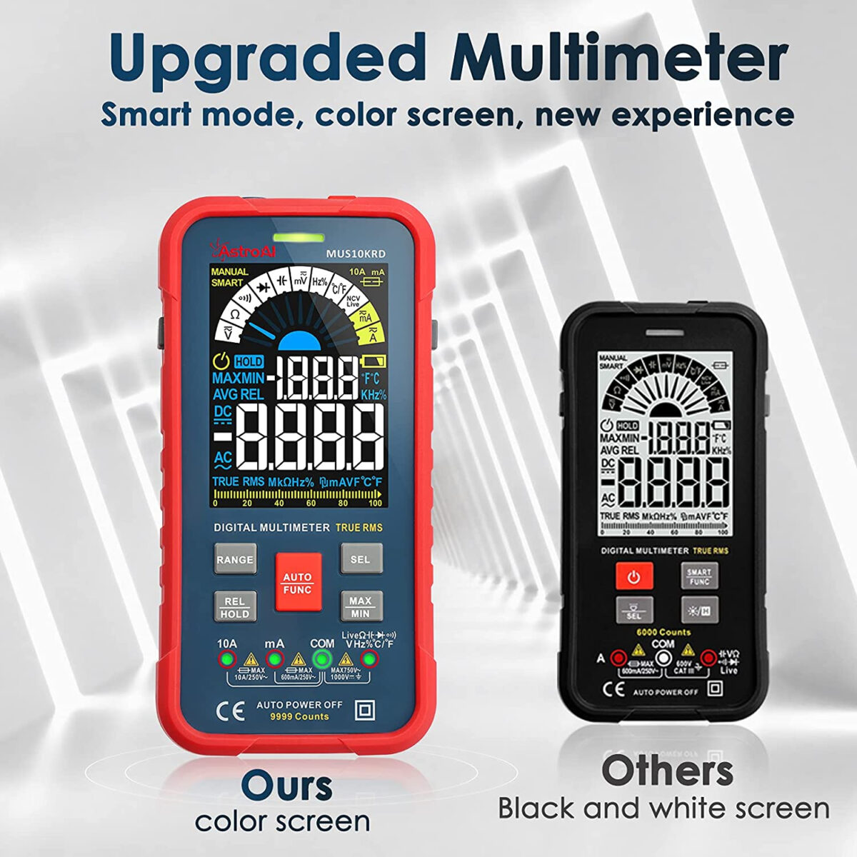 Multimetru digital AstroAI MUS10KRD, 10000 Counts, Smart Auto, TRMS Auto-Ranging, Display Color, Masurare continuitate, Temperatura,  Geanta transport - imagine 5