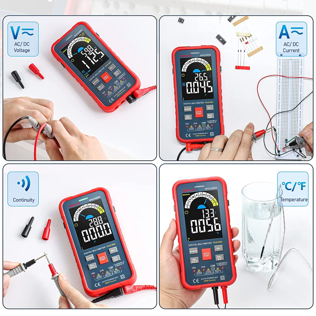 Multimetru digital AstroAI MUS10KRD, 10000 Counts, Smart Auto, TRMS Auto-Ranging, Display Color, Masurare continuitate, Temperatura,  Geanta transport - imagine 7
