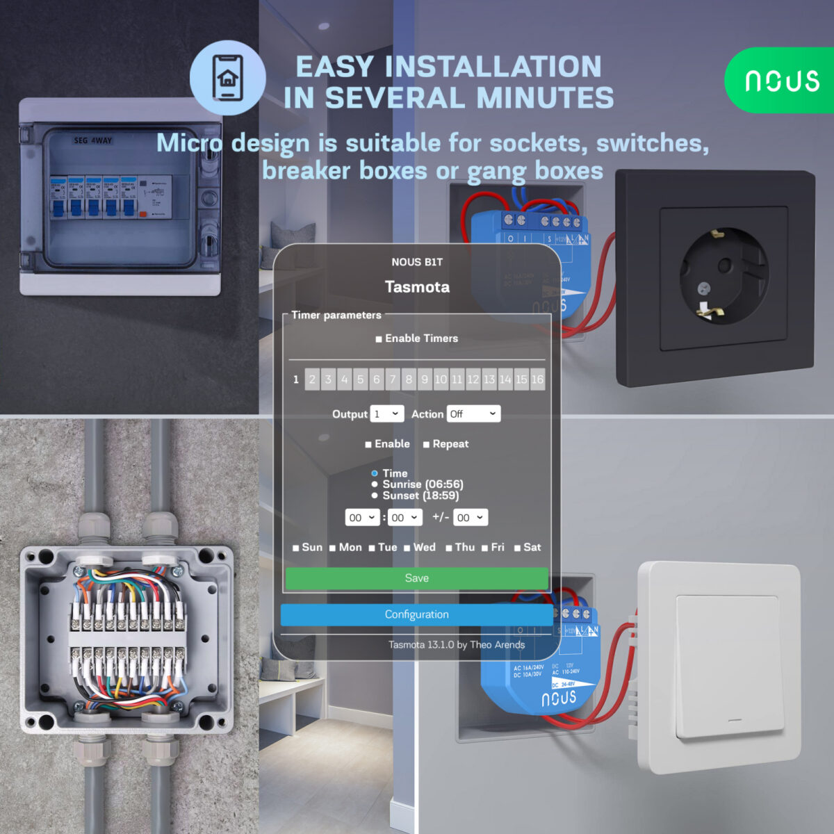 Releu wireless Nous B1T, 16A, Tasmota, Matter - 1 canal, ESP32 - imagine 3