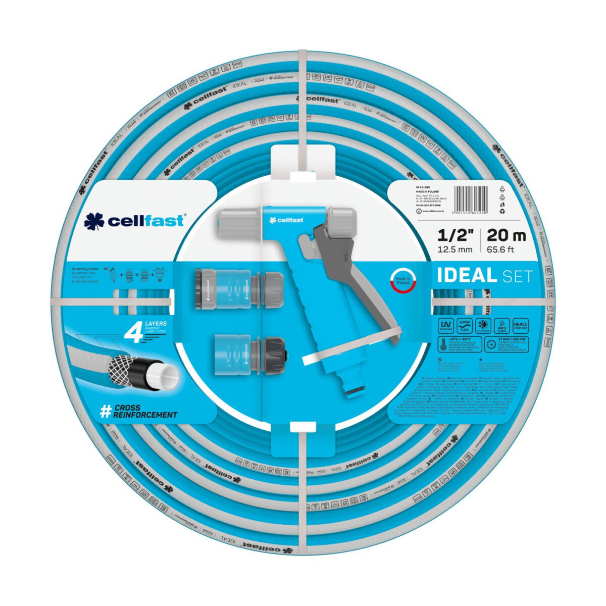 Set furtun pentru gradina Cellfast  IDEAL 1 2   20m, protectie UV, antirasucire, pistol stropire, conectori - imagine 1