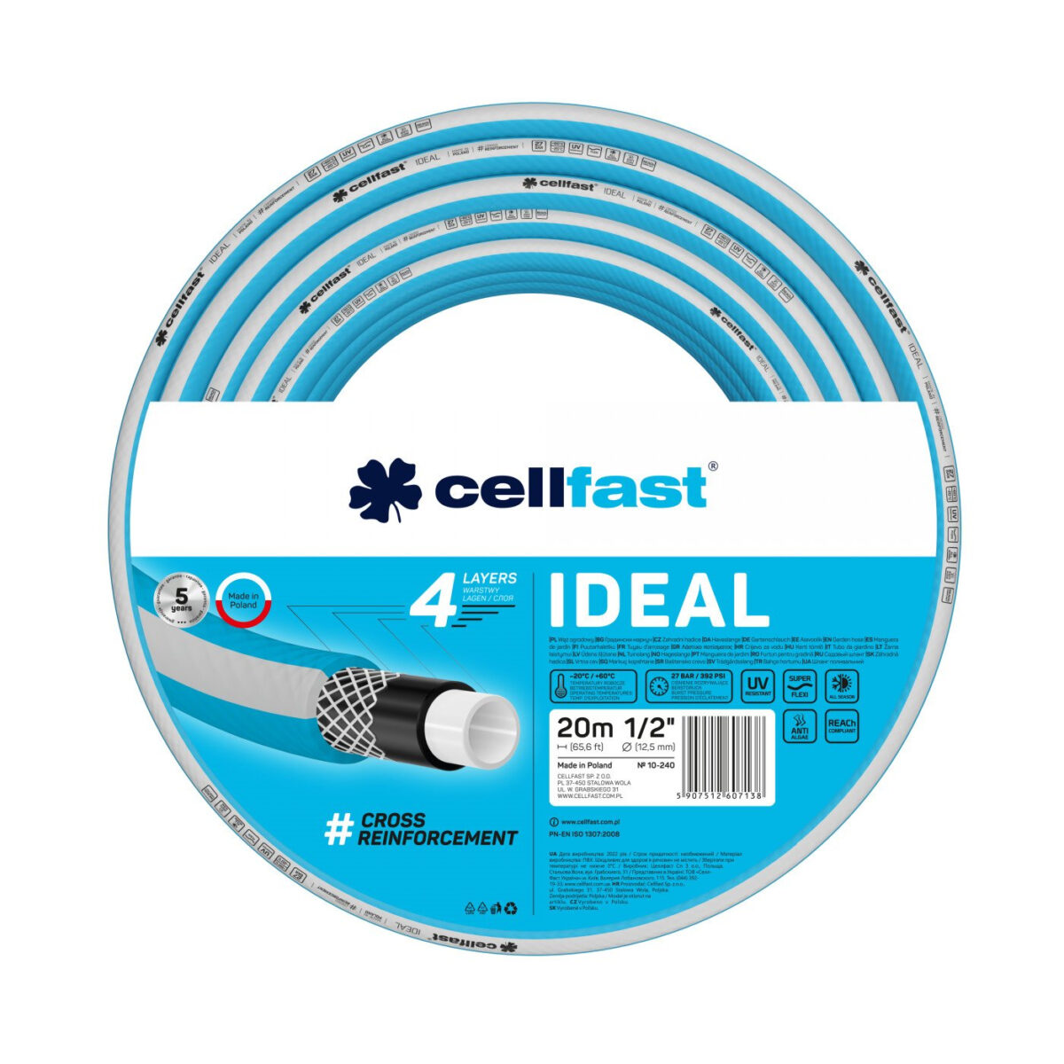 Set furtun pentru gradina Cellfast  IDEAL 1 2   20m, protectie UV, antirasucire, pistol stropire, conectori - imagine 2