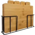 Set 4 tocatoare bambus Ruhhy cu suport metalic, marcate pentru alimente, 28x20 cm