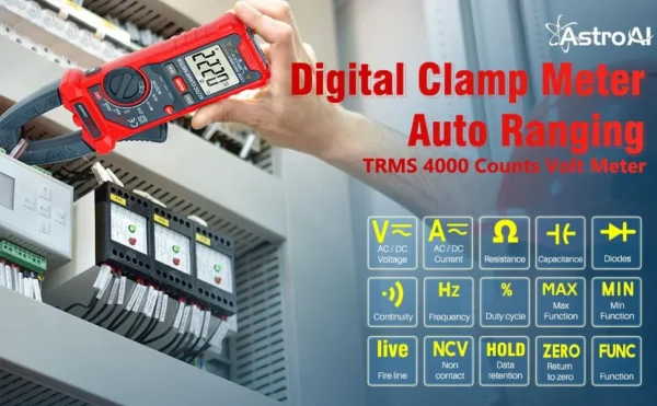 Clampmetru (cleste ampermetric) Multimetru digital AstroAI CM4KOR 4000 Counts, Auto-ranging, Masoara Tensiunea, curentul AC DC, rezistenta, capacitatea, frecventa, continuitatea, testarea firelor su - imagine 8