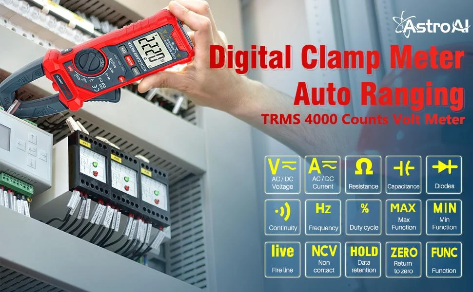 Clampmetru (cleste ampermetric) Multimetru digital AstroAI CM4KOR 4000 Counts, Auto-ranging, Masoara Tensiunea, curentul AC DC, rezistenta, capacitatea, frecventa, continuitatea, testarea firelor su 1 Clampmetru (cleste ampermetric) Multimetru digital AstroAI CM4KOR 4000 Counts, Auto-ranging, Masoara Tensiunea, curentul AC DC, rezistenta, capacitatea, frecventa, continuitatea, testarea firelor su