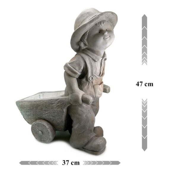 Decoratiune gradina, ceramica, baiat cu roaba in spate, 37x19x47 cm - imagine 3