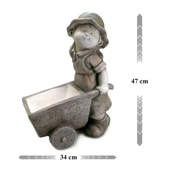 Decoratiune gradina, ceramica, fetita cu roaba in fata, 34x20x47 cm - imagine 3