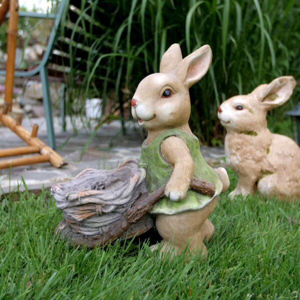 Decoratiune gradina, ceramica, iepure cu roaba, 40x19.5x34 cm - imagine 3