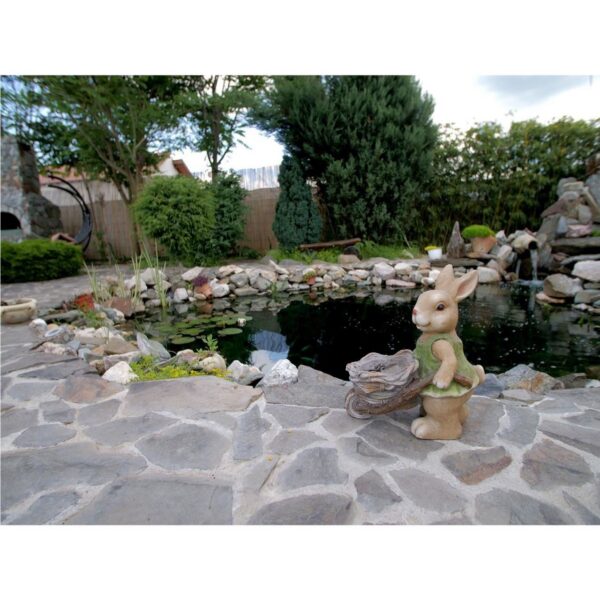 Decoratiune gradina, ceramica, iepure cu roaba, 40x19.5x34 cm - imagine 4