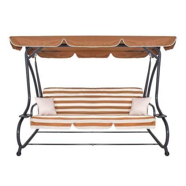Balansoar gradina, Springos, 4 locuri, maro, crem, 230x130x162 cm, functie pat, max 300 kg - imagine 4