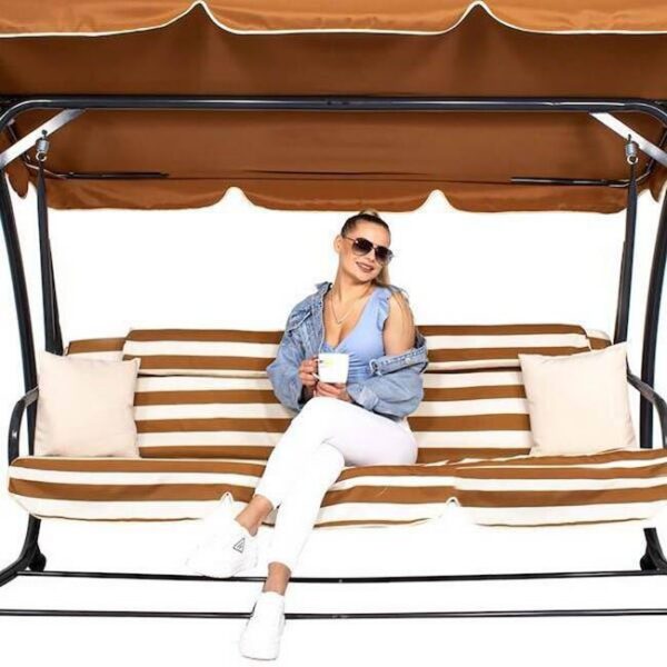 Balansoar gradina, Springos, 4 locuri, maro, crem, 230x130x162 cm, functie pat, max 300 kg - imagine 7