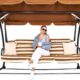 Balansoar gradina, Springos, 4 locuri, maro, crem, 230x130x162 cm, functie pat, max 300 kg - imagine 7