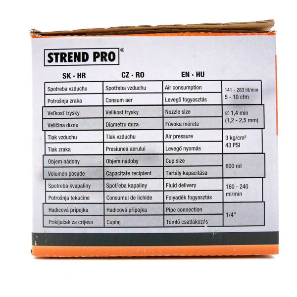 Pistol de vopsit, vas superior, plastic, pulverizator pentru compresor, 600 ml, 1.2-2 mm, Strend Pro - imagine 3