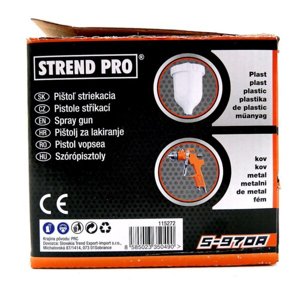Pistol de vopsit, vas superior, plastic, pulverizator pentru compresor, 600 ml, 1.2-2 mm, Strend Pro - imagine 4
