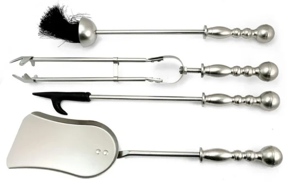 Set accesorii semineu, suport cu 4 piese, nichel, 53 cm - imagine 5