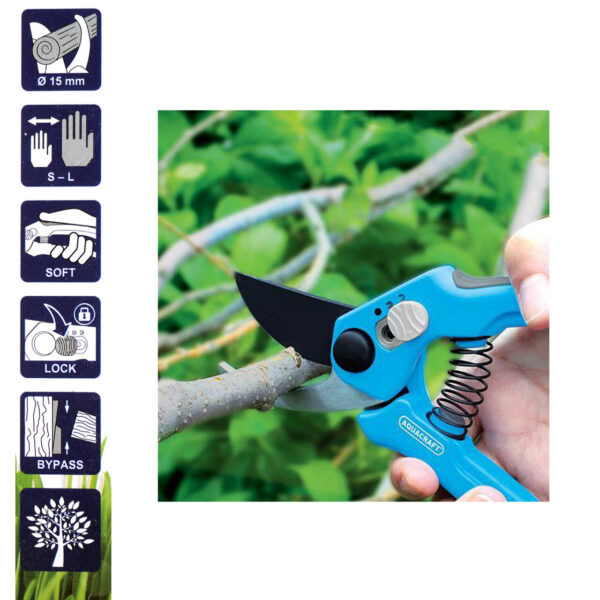 Foarfeca gradina, tip bypass, pentru trandafiri, pomi, vita de vie, 9.9 cm, Aquacraft - imagine 3