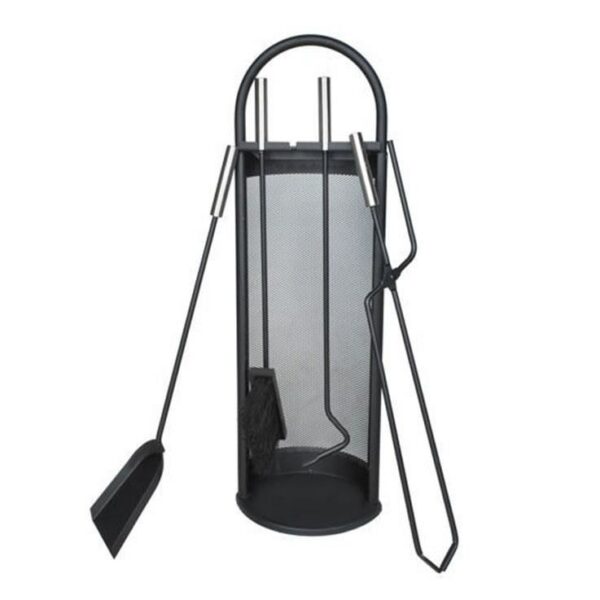 Set accesorii semineu, suport cu 4 piese, otel, negru, 22x66 cm - imagine 1