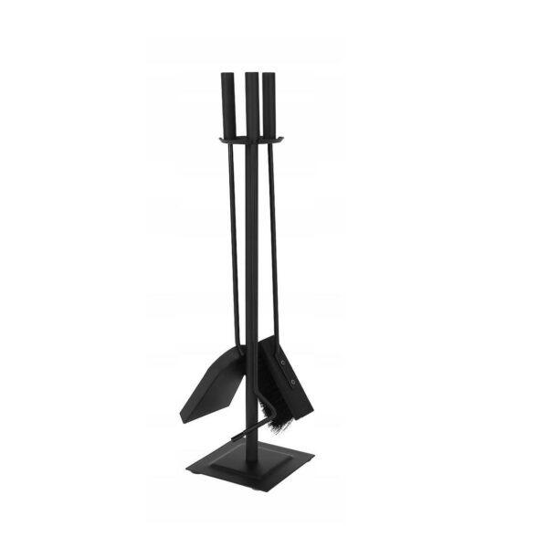 Set accesorii semineu, suport cu 3 piese, otel, negru, 54 cm - imagine 1