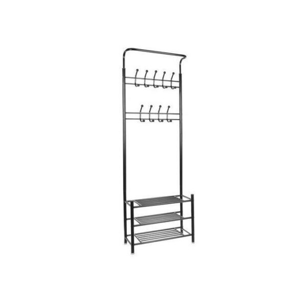 Cuier cu 3 rafturi pentru incaltaminte, 9 carlige duble, metalic, negru, 65x29x192 cm - imagine 1