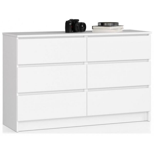 Comoda, placa laminata, 6 sertare, alb, 120x40x77 cm - imagine 1