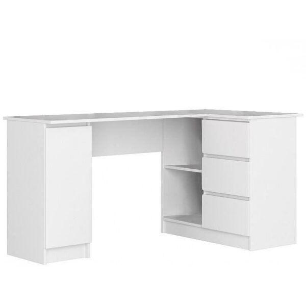 11758537_big.jpg Birou calculator pe colt, placa laminata, 3 sertare, 4 rafturi, alb, 155x85x77 cm - imagine 1