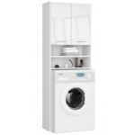 Dulap baie cu loc pentru masina de spalat, placa laminata, 4 rafturi, 2 usi, alb lucios, 64x30x180 cm