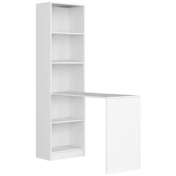 Birou calculator cu biblioteca, placa laminata, 5 rafturi, alb, 125x50x180 cm, Smart - imagine 1