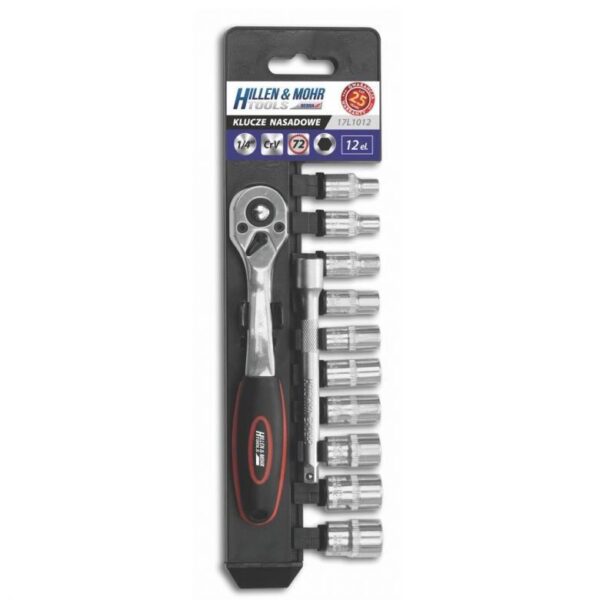 Set chei tubulare cu clichet, 1/4", otel Cr-V, 12 piese, 4-13 mm, Dedra - imagine 1