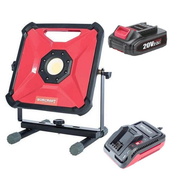 Proiector lucru, LED COB, 20V Li-Ion, cu acumulator 2 Ah, incarcator, 30W, 1800 lm, Worcraft - imagine 1