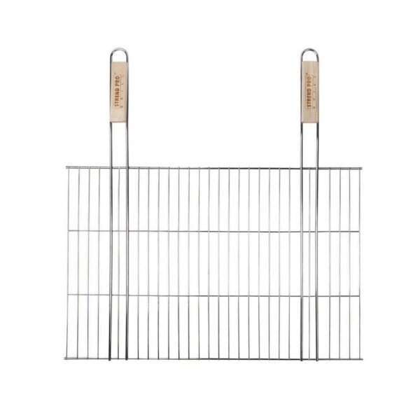 Grill, pentru gratar, dreptunghiular, cromat, maner lemn, 58x38 cm - imagine 1