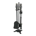 Set accesorii semineu, suport cu 4 piese, nichelate, 66 cm 