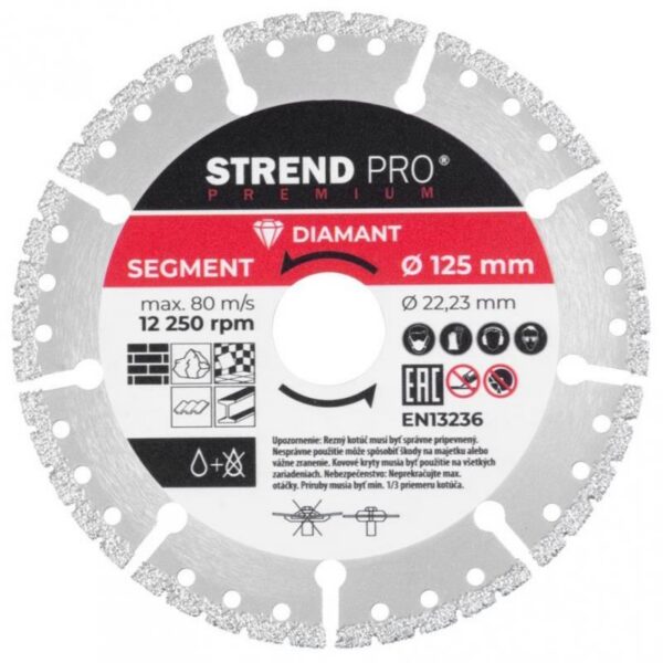 Disc diamantat segmentat, universal, vacuum brazed, taiere umeda si uscata, 125 mm, Strend Pro Premium  - imagine 1