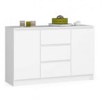 Comoda, placa laminata, 3 sertare, 4 rafturi, alb, 120x40x77 cm