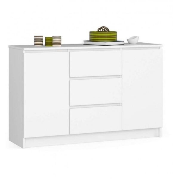 Comoda, placa laminata, 3 sertare, 4 rafturi, alb, 120x40x77 cm - imagine 1