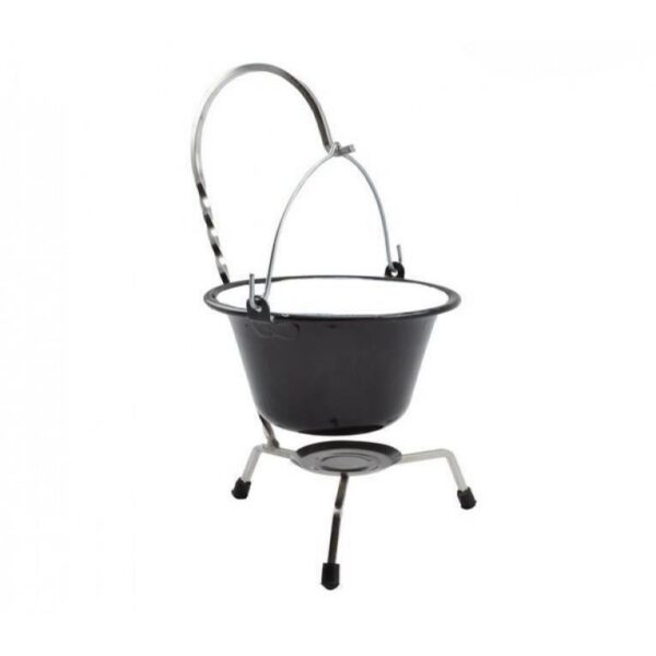 Set pentru servire ceaun, emailat, negru, 0.8 L, suport cromat  - imagine 1