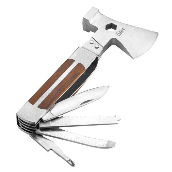 Unealta, briceag multifunctional, 11 in 1, model Survival, maner lemn, NEO - imagine 1