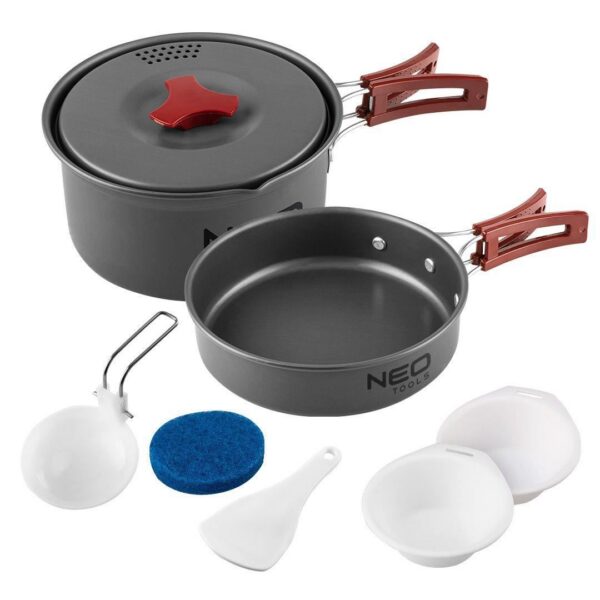 Oala si tigaie turistica, camping, aluminiu, cu accesorii, set 8 piese, NEO  - imagine 1